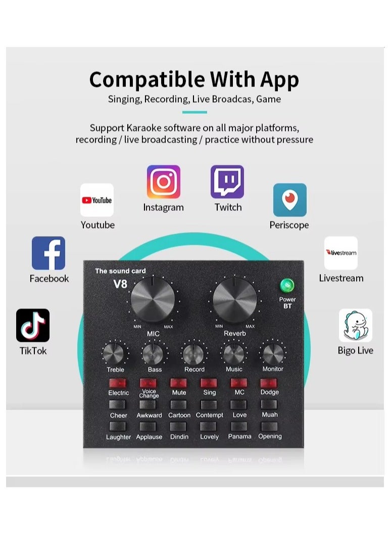 Shopit Professional Mic Condenser Microphone V8 Sound Card Set, Podcast Equipment Bundle, Audio Interface with All in One Live Sound Card and Condenser Microphone, Perfect for Recording, Broadcasting  - Image 4