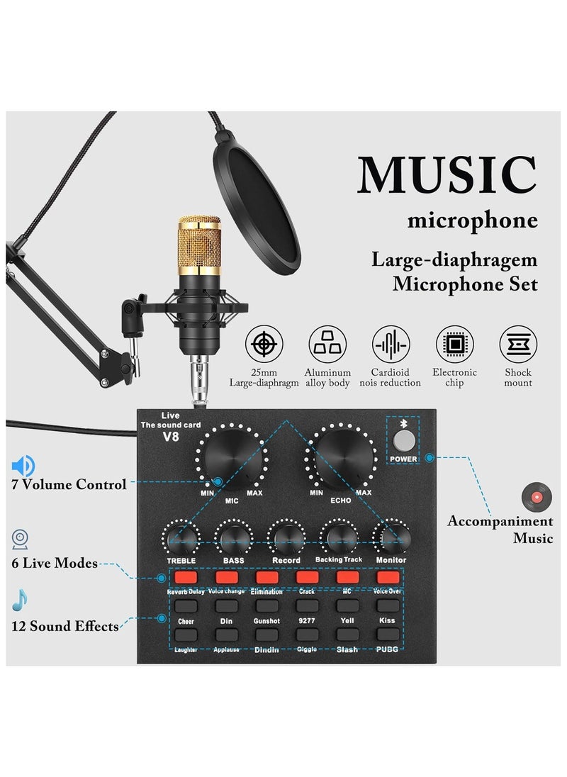 Shopit Professional Mic Condenser Microphone V8 Sound Card Set, Podcast Equipment Bundle, Audio Interface with All in One Live Sound Card and Condenser Microphone, Perfect for Recording, Broadcasting  - Image 2