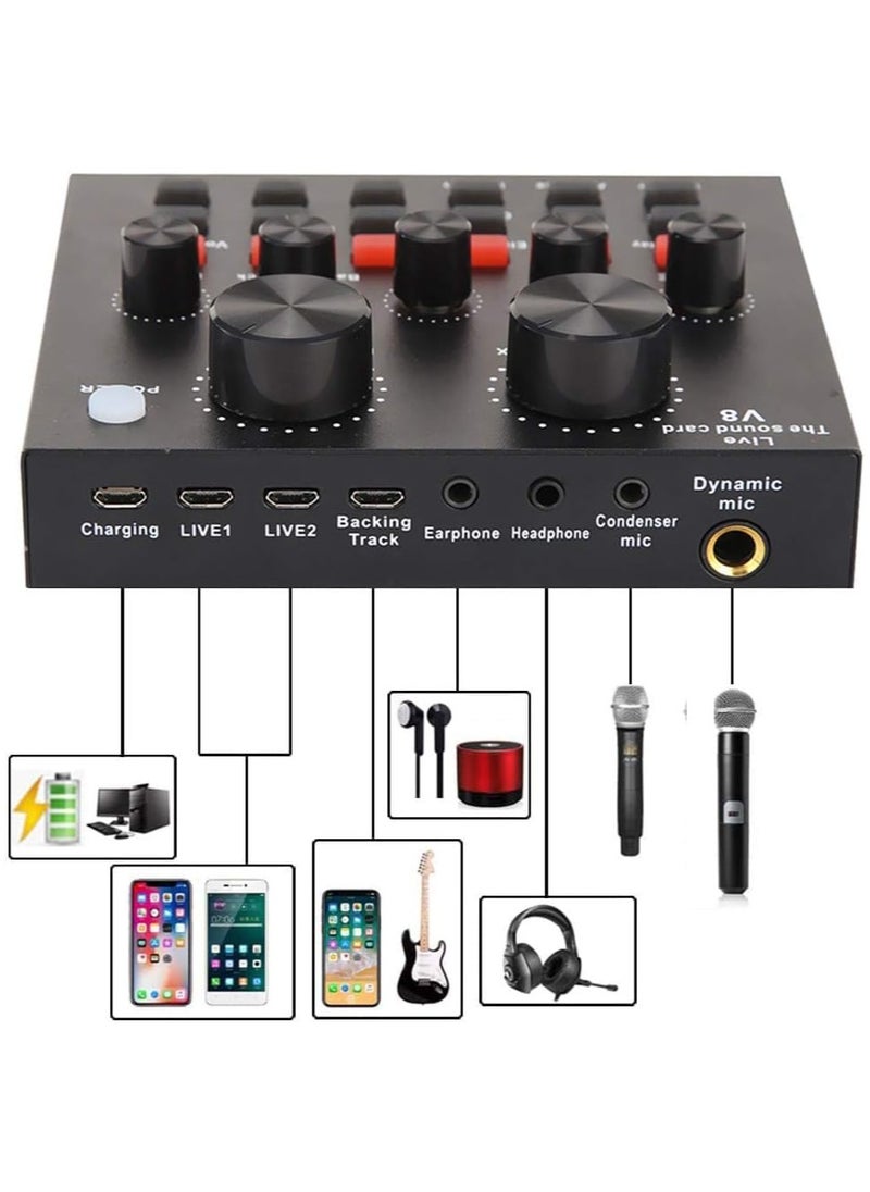 Shopit Professional Mic Condenser Microphone V8 Sound Card Set, Podcast Equipment Bundle, Audio Interface with All in One Live Sound Card and Condenser Microphone, Perfect for Recording, Broadcasting  - Image 3