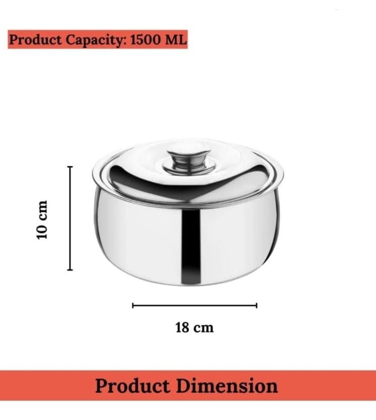 BREEZE 1500ml Stainless Steel Insulated Thermal Serving Bowl, Double Wall, Belly Shape Casserole with Self Locking Lid, Silver - Image 4