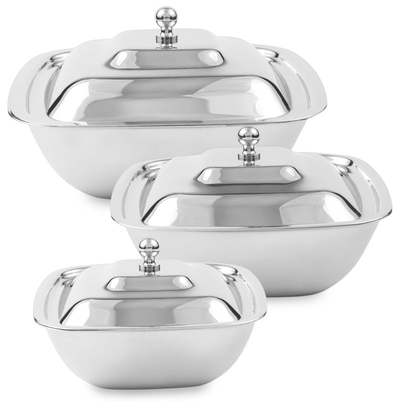 CRAFTONE Stainless Steel Square Mixing Bowls Set of 3 with Lid, Ideal for Baking & Serving Salad, Rice, Desert, Food Storage Bowl Set (20 Oz, 30 Oz and 35 Oz) - Image 1