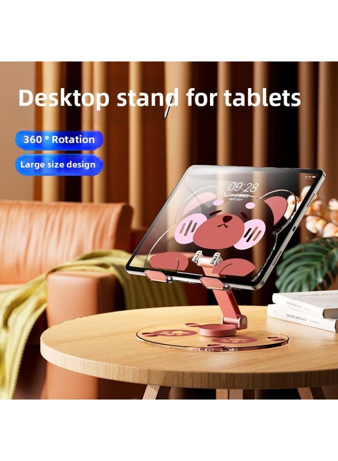 Acrylic Tablet Stand Desktop Ipad Special Metal Lazy Shelf Support Portable Foldable Rotating Live Broadcast-Color:Painted Pattern Rotating Flat Bracket [720 ° Infinite Rotation-acrylic Panel] Brown Bear  - Image 1
