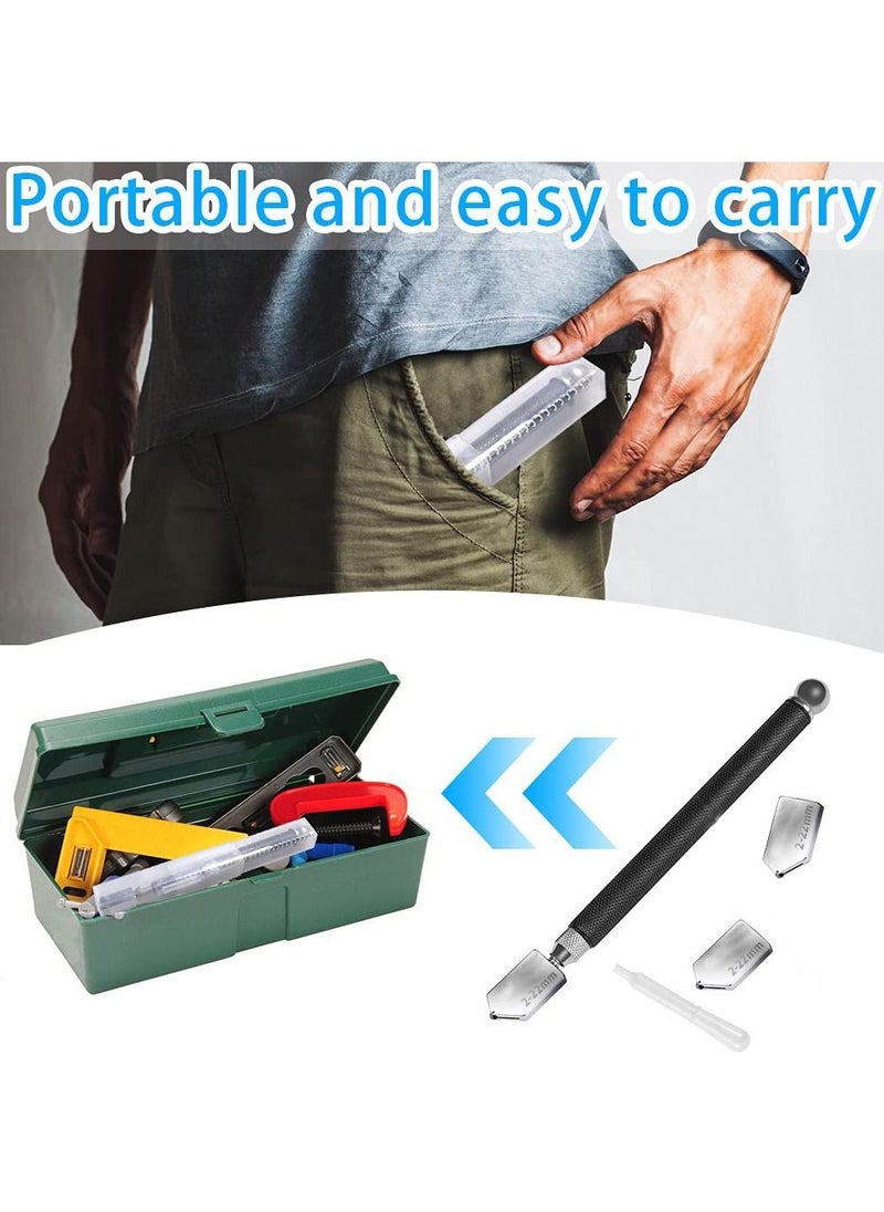KASTWAVE Glass Cutter, Glass Cutters Tool for Thick Glass Tiles Mirror Mosaic Cutting in The Range 2-22cm, Tile Cutter Diamond Glass Cutter with Ergonomic Handle and Replaceable 3 Carbide Cutting Heads  - Image 5