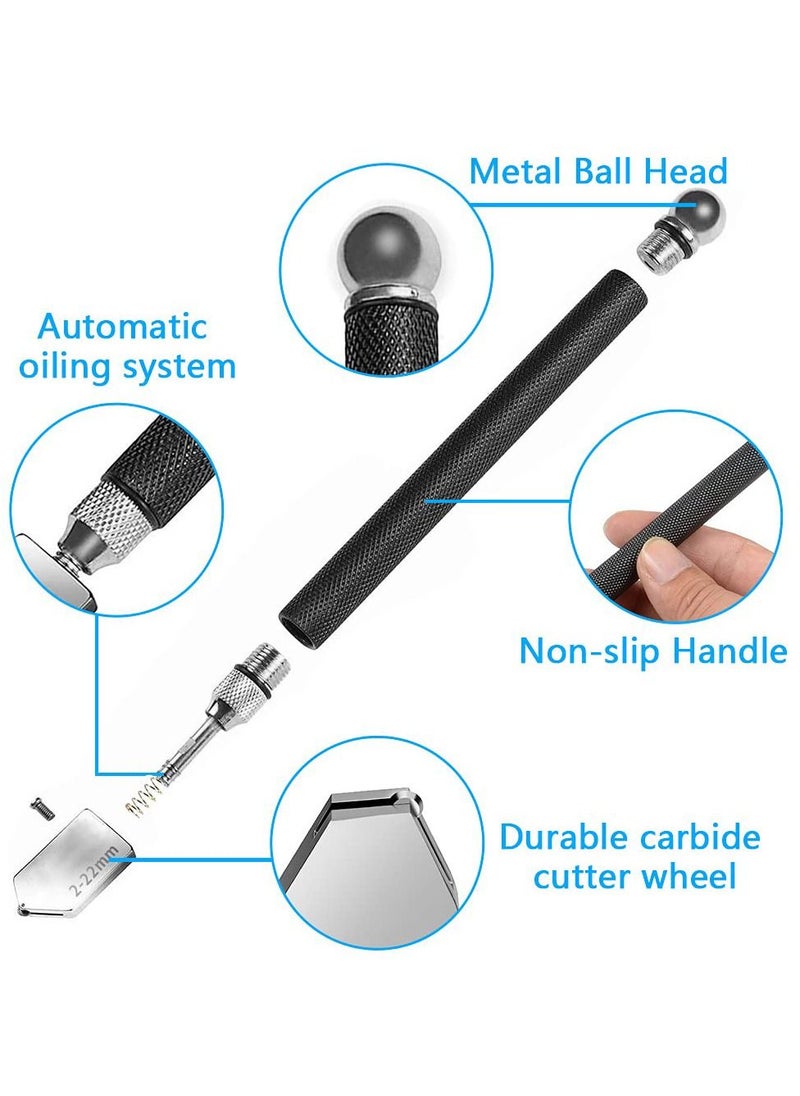 KASTWAVE Glass Cutter, Glass Cutters Tool for Thick Glass Tiles Mirror Mosaic Cutting in The Range 2-22cm, Tile Cutter Diamond Glass Cutter with Ergonomic Handle and Replaceable 3 Carbide Cutting Heads  - Image 2