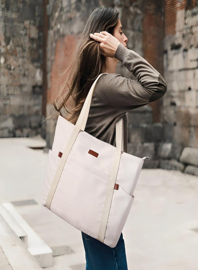 DIXEIGHT Handbags for Women Large Capacity Tote Bag with Zip and Multi-Pockets Lightweight Waterproof Nylon Shoulder Bag, Beige, Medium - Image 2