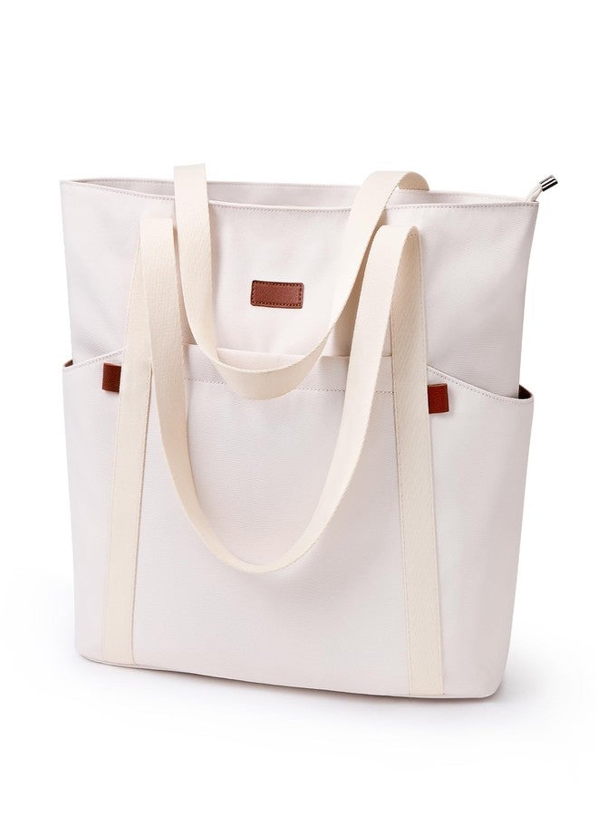 DIXEIGHT Handbags for Women Large Capacity Tote Bag with Zip and Multi-Pockets Lightweight Waterproof Nylon Shoulder Bag, Beige, Medium - Image 1