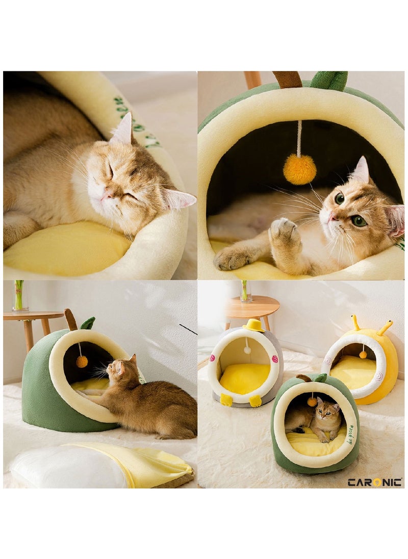 CARONIC - Beds For Indoor Cats And Small Dog With Anti-Slip Bottom With Hanging Toy With Removable Cotton Pad Super Soft Calming Pet Sofa Green - Image 1