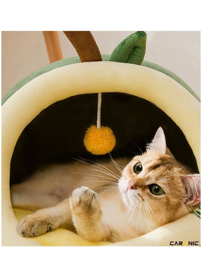 CARONIC - Beds For Indoor Cats And Small Dog With Anti-Slip Bottom With Hanging Toy With Removable Cotton Pad Super Soft Calming Pet Sofa Green - Image 1