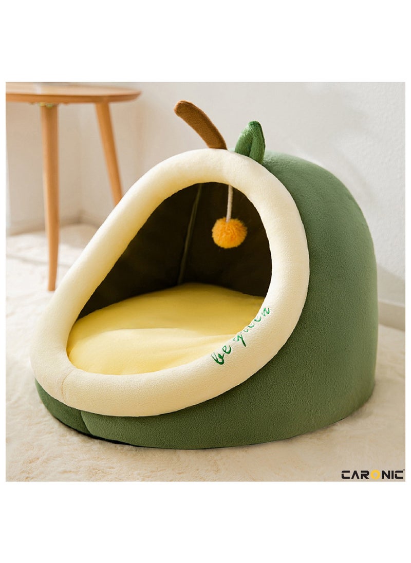 CARONIC - Beds For Indoor Cats And Small Dog With Anti-Slip Bottom With Hanging Toy With Removable Cotton Pad Super Soft Calming Pet Sofa Green - Image 1
