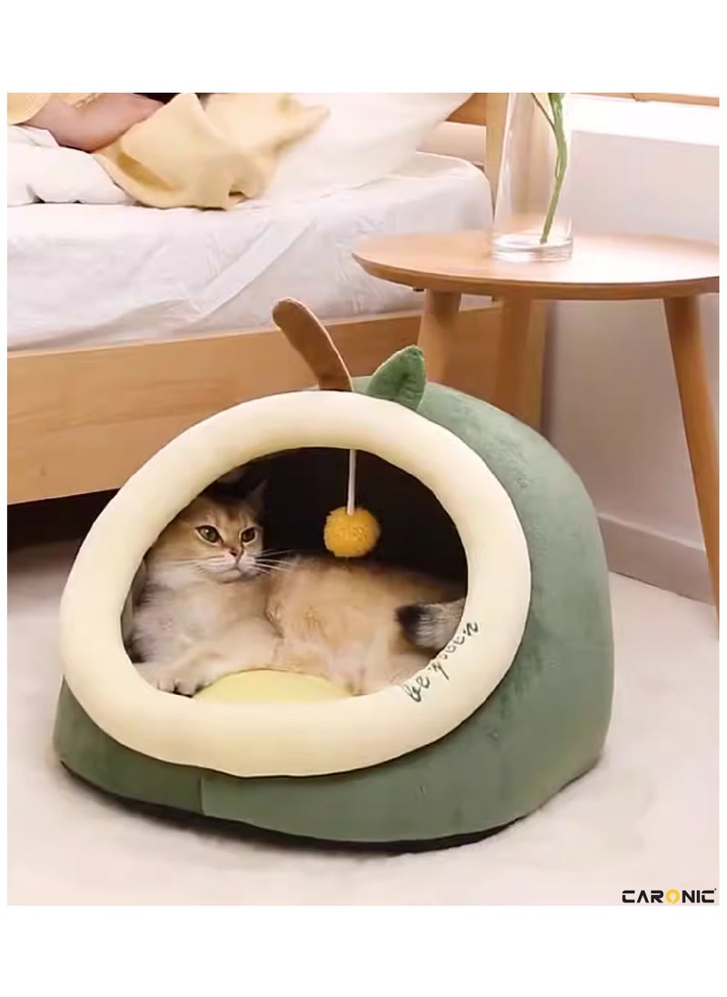 CARONIC - Beds For Indoor Cats And Small Dog With Anti-Slip Bottom With Hanging Toy With Removable Cotton Pad Super Soft Calming Pet Sofa Green - Image 1