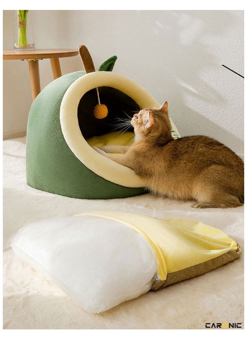 CARONIC - Beds For Indoor Cats And Small Dog With Anti-Slip Bottom With Hanging Toy With Removable Cotton Pad Super Soft Calming Pet Sofa Green - Image 1