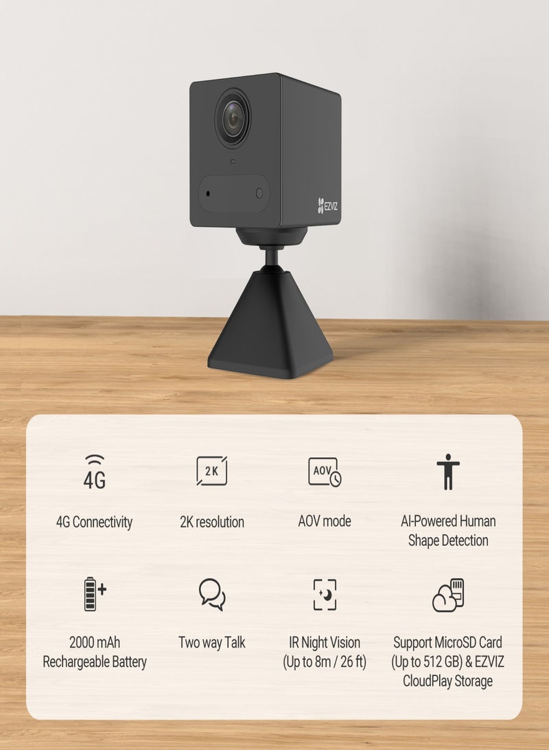 EZVIZ CB2 4G Security Camera, 2K/3MP Battery Camera with 4G Connectivity, Always-on Video, Human Shape Detection, Two Way Talk, Magnetic Base, IR Night Vision, Supports Cloud & SD card Storage(Black) - Image 2