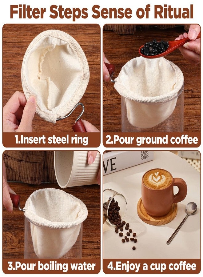 XLIUAX Cloth Coffee Strainer, Reusable Colador De Cafe De Tela with Wooden Handle, Coffee Socks with Flannel Cloth Strainer for Coffees Enthusiasts Home Office Use - Image 4