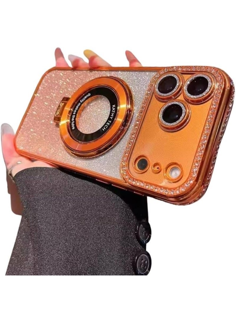 Luxury Diamond Magnetic Glitter Shockproof TPU Case for iPhone 17 Pro Max with Ring Stand, MagSafe Compatible - Image 2