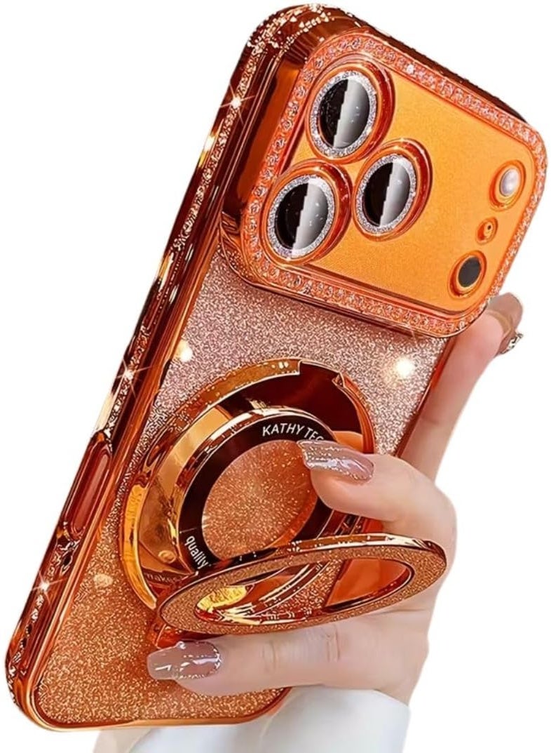 Luxury Diamond Magnetic Glitter Shockproof TPU Case for iPhone 17 Pro Max with Ring Stand, MagSafe Compatible - Image 1
