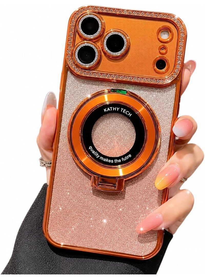 Luxury Diamond Magnetic Glitter Shockproof TPU Case for iPhone 17 Pro Max with Ring Stand, MagSafe Compatible - Image 4