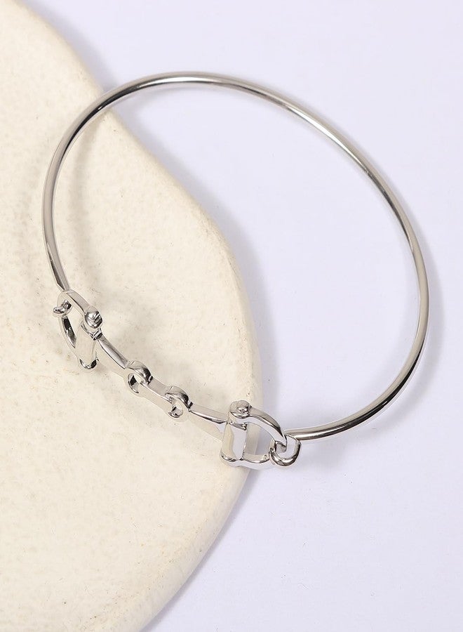 SENFAI Horse Snaffle Bit Bracelet Double Horse Stirrup Lariat Necklace Horses Gift For Women（silver bracelet） - Image 3