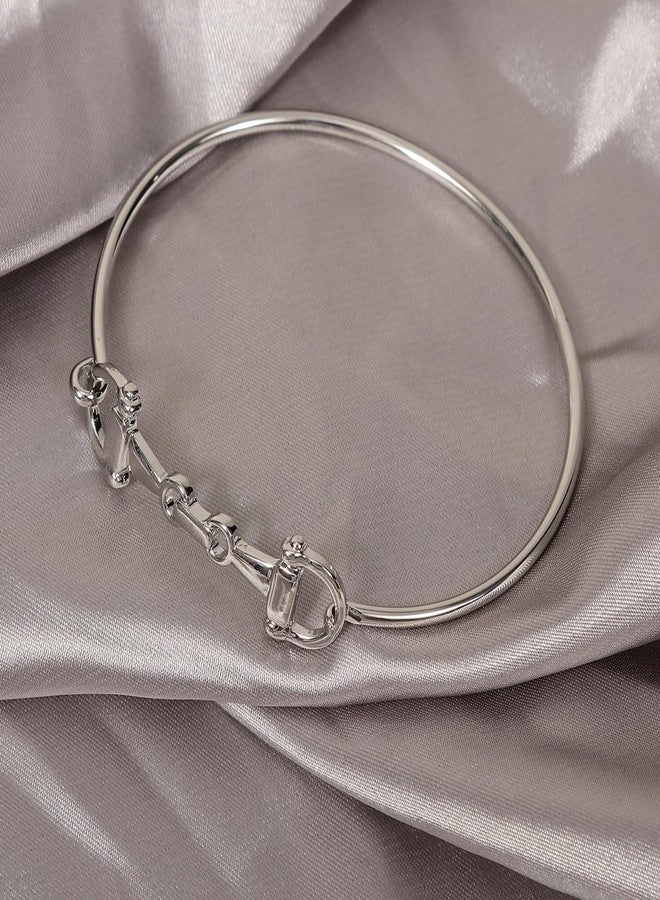 SENFAI Horse Snaffle Bit Bracelet Double Horse Stirrup Lariat Necklace Horses Gift For Women（silver bracelet） - Image 4