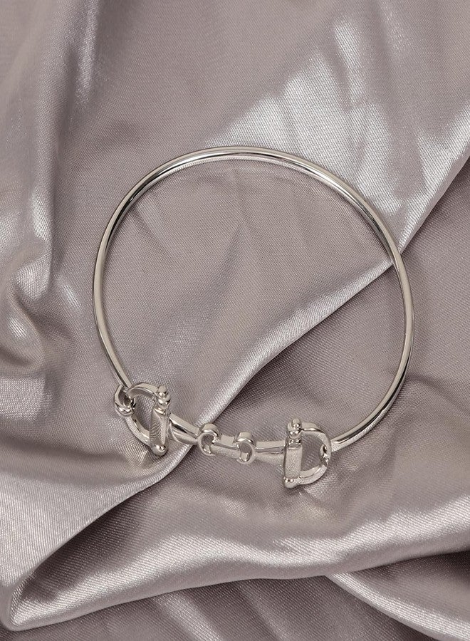 SENFAI Horse Snaffle Bit Bracelet Double Horse Stirrup Lariat Necklace Horses Gift For Women（silver bracelet） - Image 5