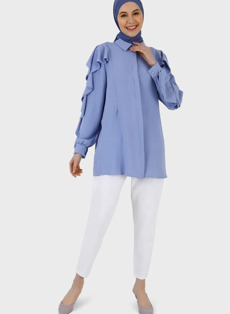 Refka by modanisa Ruffle Sleeve Button Down Tunic