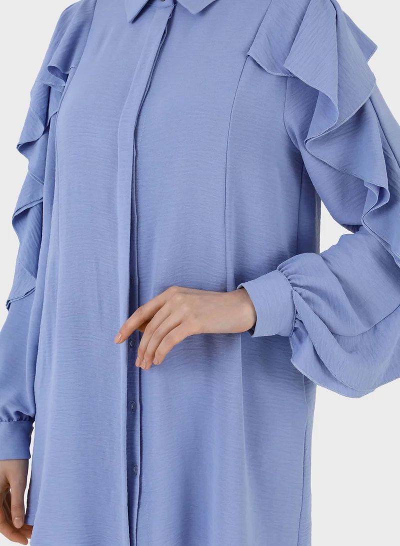 Refka by modanisa Ruffle Sleeve Button Down Tunic