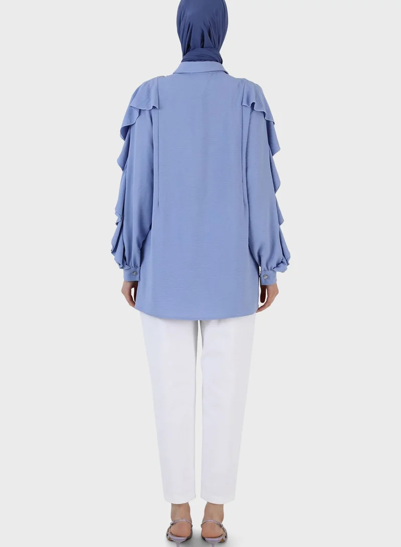 Refka by modanisa Ruffle Sleeve Button Down Tunic