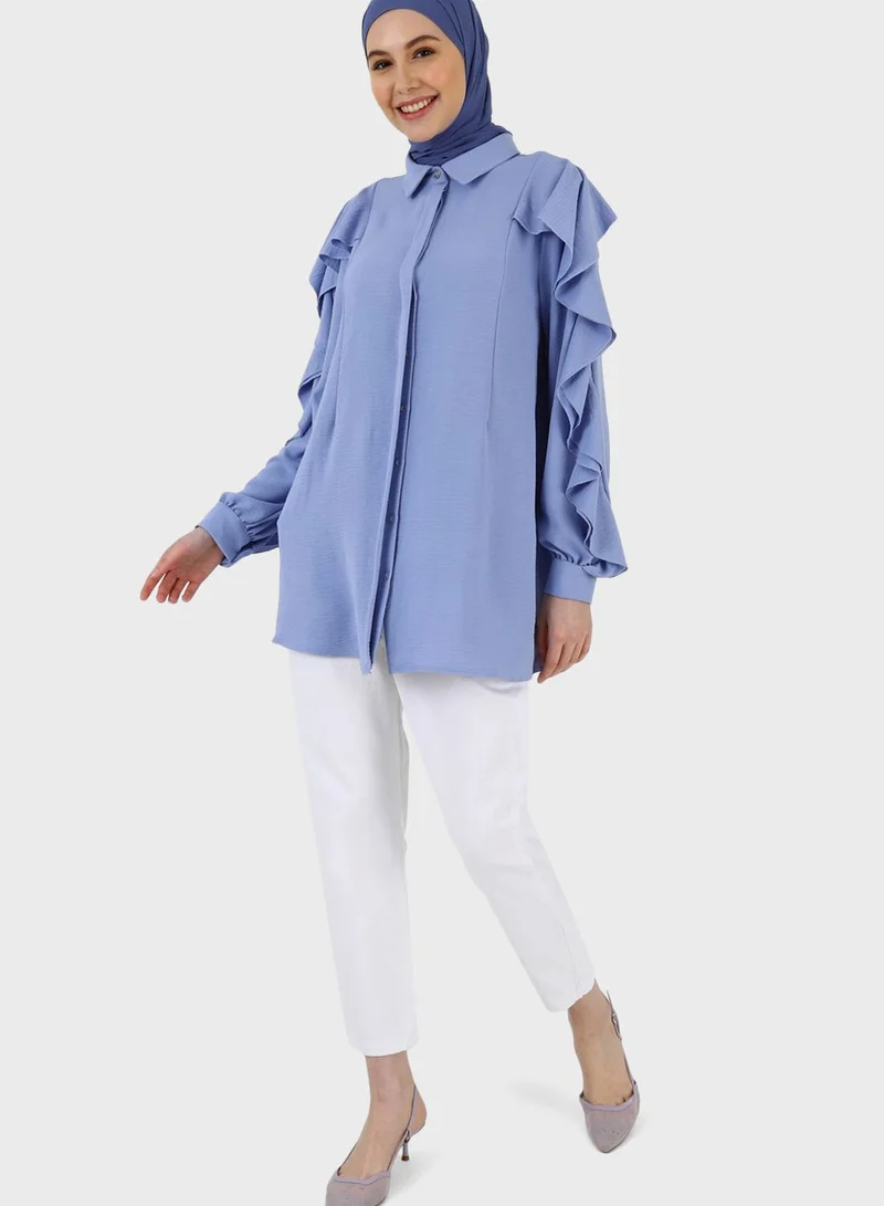 Refka by modanisa Ruffle Sleeve Button Down Tunic
