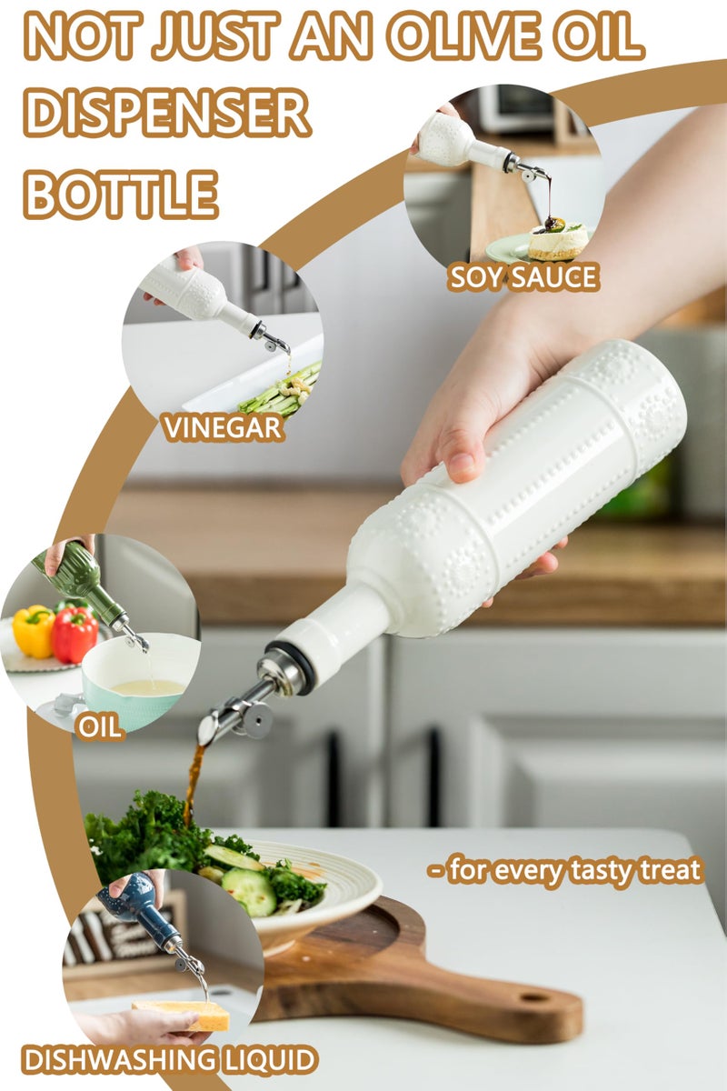 LYEOBOH Olive Oil Dispenser Bottle with Spout, 17 OZ Oil Dispenser for Kitchen, Ceramic Dispensing Bottles for Kitchen, Cooking, Gravity Spout, Housewarming Gift - Image 3