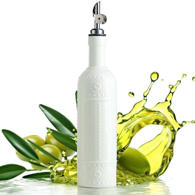 LYEOBOH Olive Oil Dispenser Bottle with Spout, 17 OZ Oil Dispenser for Kitchen, Ceramic Dispensing Bottles for Kitchen, Cooking, Gravity Spout, Housewarming Gift - Image 1