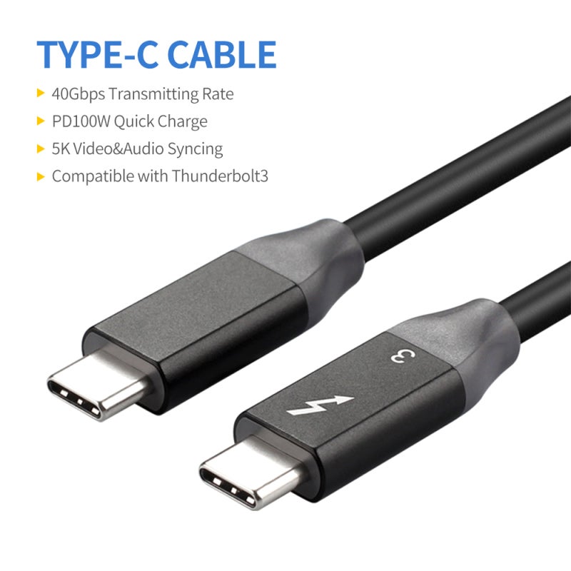 كابل USB C طول 3 أقدام باللون الأسود - شحن سريع بقدرة 100 واط مع تقنية PD، نقل بسرعة عالية تصل لـ 40 جيجابت في الثانية، كابل ثاندربولت 3 لمزامنة الصوت والفيديو بدقة 5K للأجهزة الخارجية والحواسيب المحمولة الشائعة - Image 3