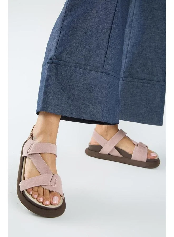 Azelya 2 Women's Genuine Leather Buckle Sandal with Bow – Powder.
