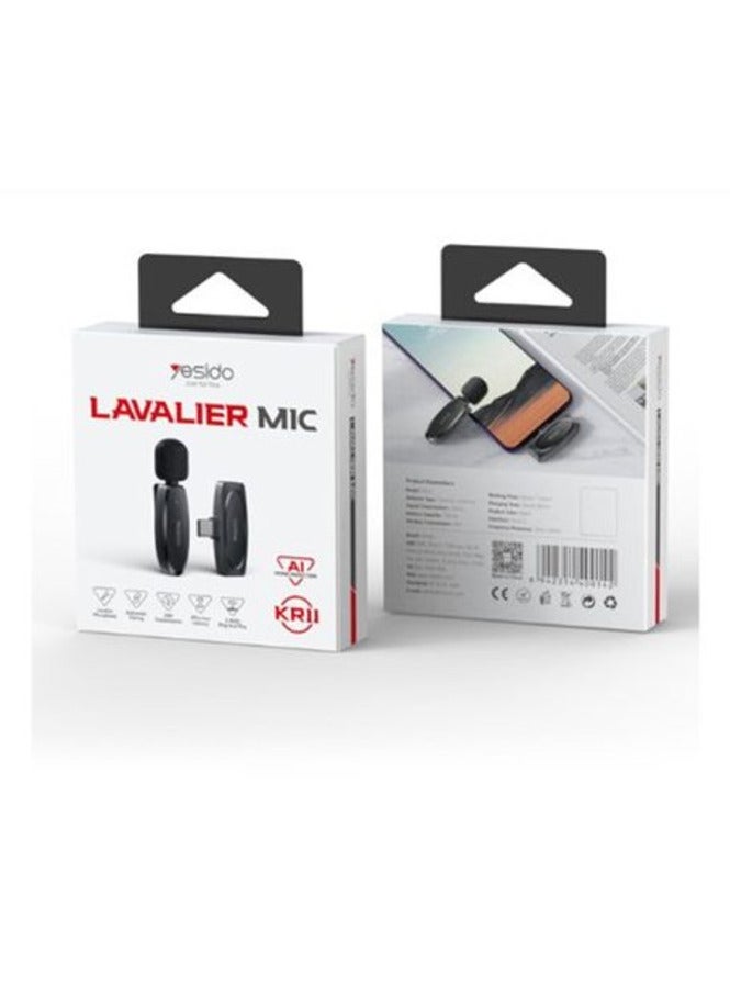 يسيدو Yesido ميكروفون لاسلكي محمول KR11 لنقل الصوت بزاوية 360 درجة ومنفذ إرسال من النوع C وميكروفون MEMS لاسلكي - Image 1