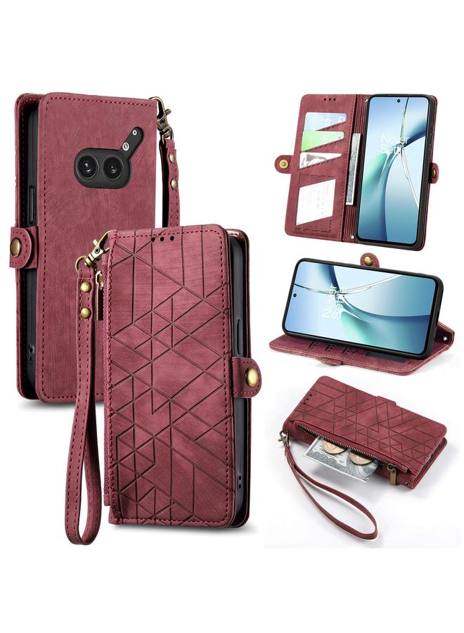 Case For Nothing Phone 2a Plus Geometric Zipper Wallet Side Buckle Leather Phone Case