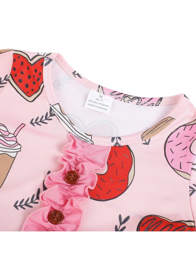 DACSOIT Valentine's Day Toddler Girl Dress Love Hearts Print Ruffle Bottom Long Sleeve Casual Dress 6-7Y - Image 2