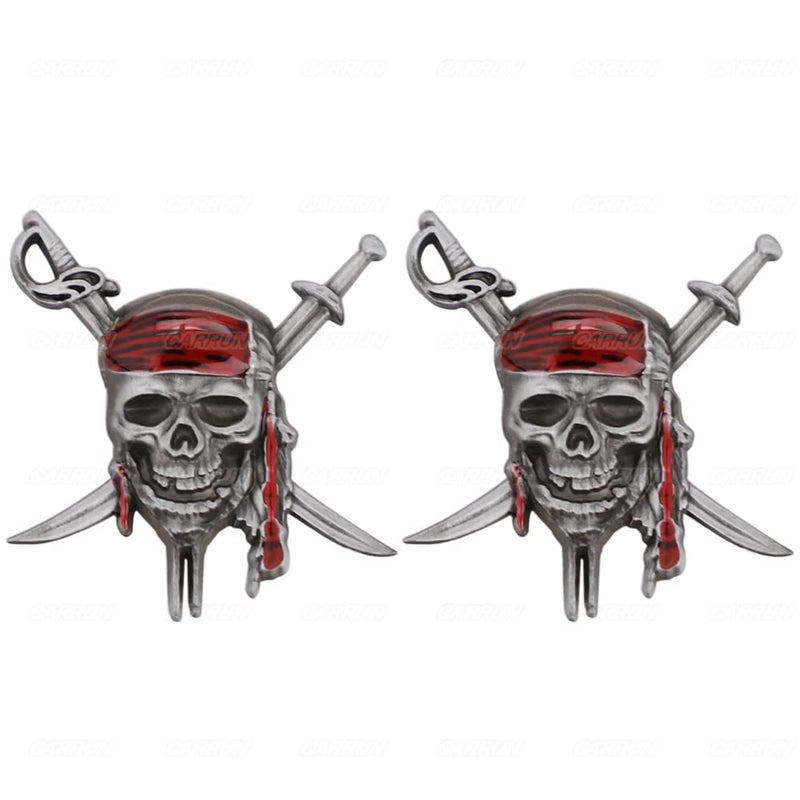CARRUN 2X Skull Buccaneers Automobile Emblem Metal Badge Sticker Car Side Rear Front Hood Trunk Door Fender Bumper Metal Badge 3D Decal Sticker Gun Color Buccaneer - Image 3