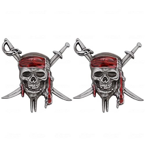 CARRUN 2X Skull Buccaneers Automobile Emblem Metal Badge Sticker Car Side Rear Front Hood Trunk Door Fender Bumper Metal Badge 3D Decal Sticker Gun Color Buccaneer - Image 1