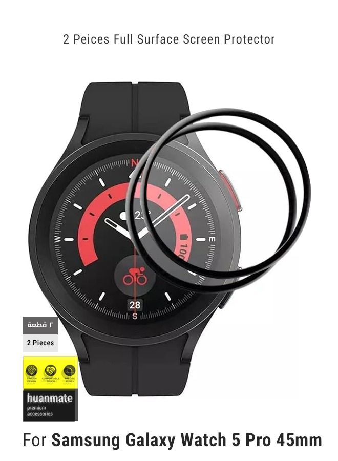 huanmate 2 Pieces Screen Protector For Samsung Galaxy Watch 5 Pro 45mm Black/Clear  - Image 1