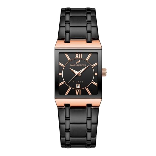 Daniel Hechter Paris Gallieni Collection Vintage Analog Watch for Men - Rectangular Dial with Roman Numerals, Date Display and Brushed Stainless Steel Strap - Image 1