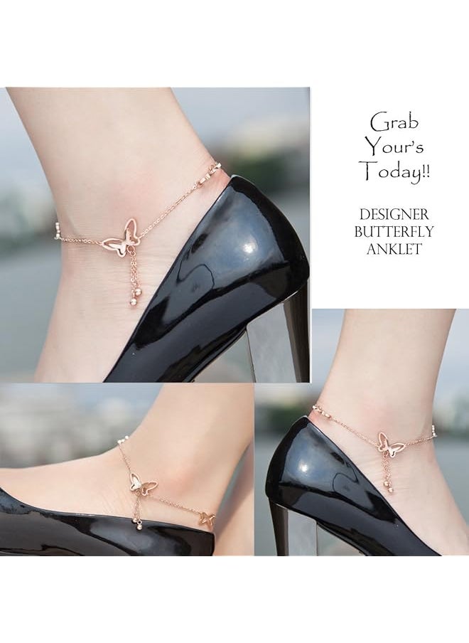 YELLOW CHIMES - Golden Butterfly Rose Gold Plated Stainless Steel Anklet For Women And Girls Ycfjak 03Bt Rg - Image 1
