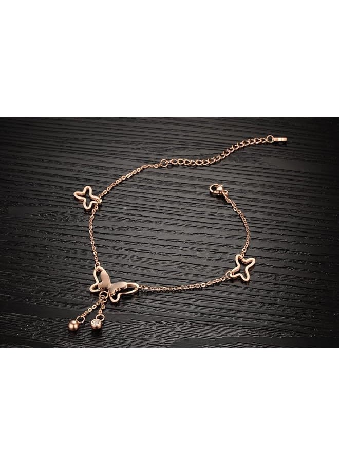 YELLOW CHIMES - Golden Butterfly Rose Gold Plated Stainless Steel Anklet For Women And Girls Ycfjak 03Bt Rg - Image 1
