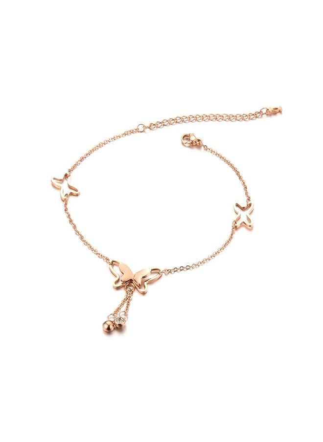YELLOW CHIMES - Golden Butterfly Rose Gold Plated Stainless Steel Anklet For Women And Girls Ycfjak 03Bt Rg - Image 1