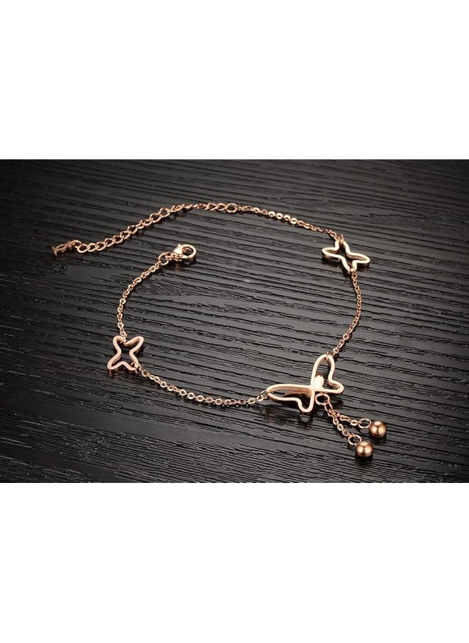 YELLOW CHIMES - Golden Butterfly Rose Gold Plated Stainless Steel Anklet For Women And Girls Ycfjak 03Bt Rg - Image 1