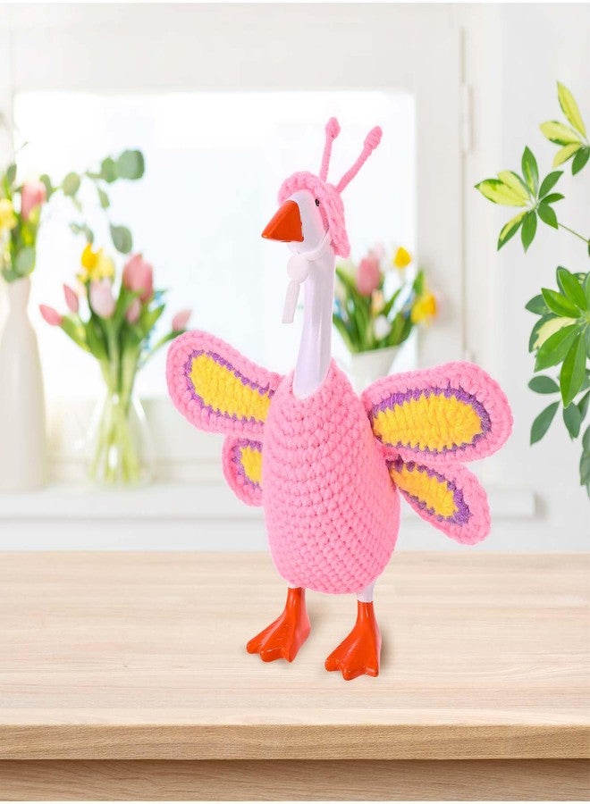 JcHrmers Butterfly Desk Goose Outfit Spring Desktop Goose Costume 7 inches Mini Geese Knitted Clothes and Antenna Hat for Spring Magnetic Goose Statues Decor - Image 4