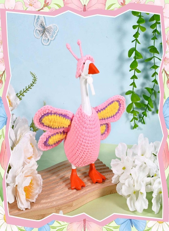 JcHrmers Butterfly Desk Goose Outfit Spring Desktop Goose Costume 7 inches Mini Geese Knitted Clothes and Antenna Hat for Spring Magnetic Goose Statues Decor - Image 5
