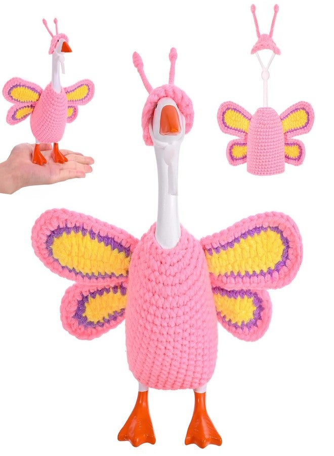 JcHrmers Butterfly Desk Goose Outfit Spring Desktop Goose Costume 7 inches Mini Geese Knitted Clothes and Antenna Hat for Spring Magnetic Goose Statues Decor - Image 1