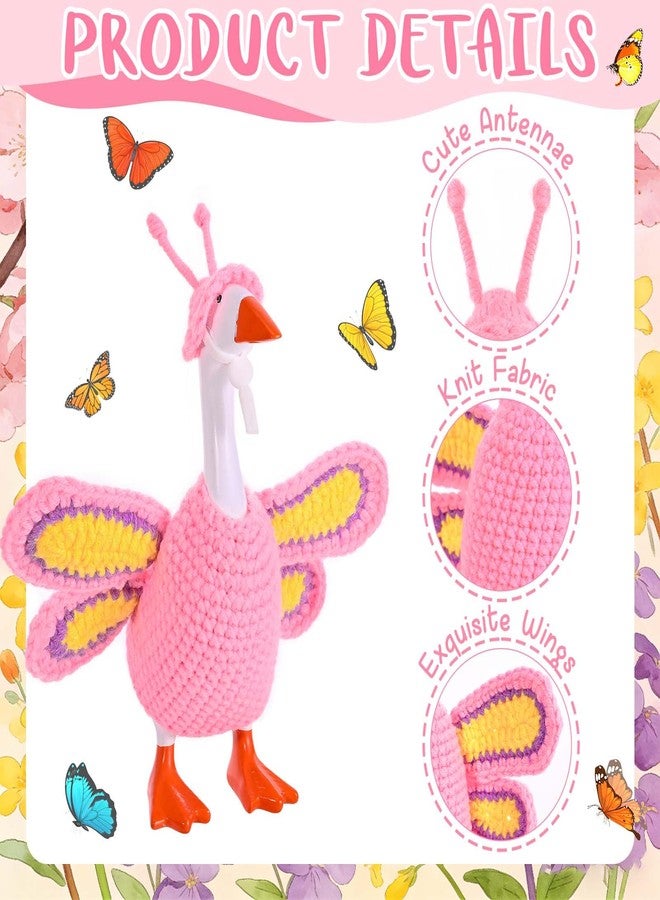 JcHrmers Butterfly Desk Goose Outfit Spring Desktop Goose Costume 7 inches Mini Geese Knitted Clothes and Antenna Hat for Spring Magnetic Goose Statues Decor - Image 3