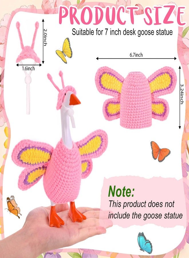 JcHrmers Butterfly Desk Goose Outfit Spring Desktop Goose Costume 7 inches Mini Geese Knitted Clothes and Antenna Hat for Spring Magnetic Goose Statues Decor - Image 2