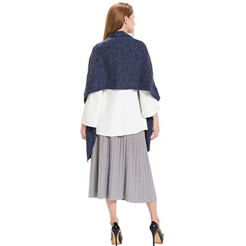 Hanerdun Womens Thick Knit Wrap Soft Warm Shawl Winter Scarf With Pocket Navy Blue ,ONE SIZE - Image 5