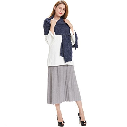 Hanerdun Womens Thick Knit Wrap Soft Warm Shawl Winter Scarf With Pocket Navy Blue ,ONE SIZE - Image 3