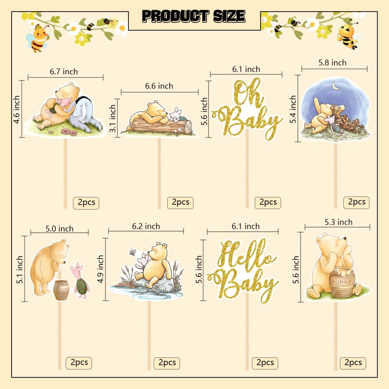MEMOVAN Classic The Pooh Centerpieces Winnie Centerpieces Sticks Oh Baby Winnie Table Toppers Bear Party Decorations for Winnie Birthday Baby Shower Party Baby Shower Table Decorations-16pcs - Image 2
